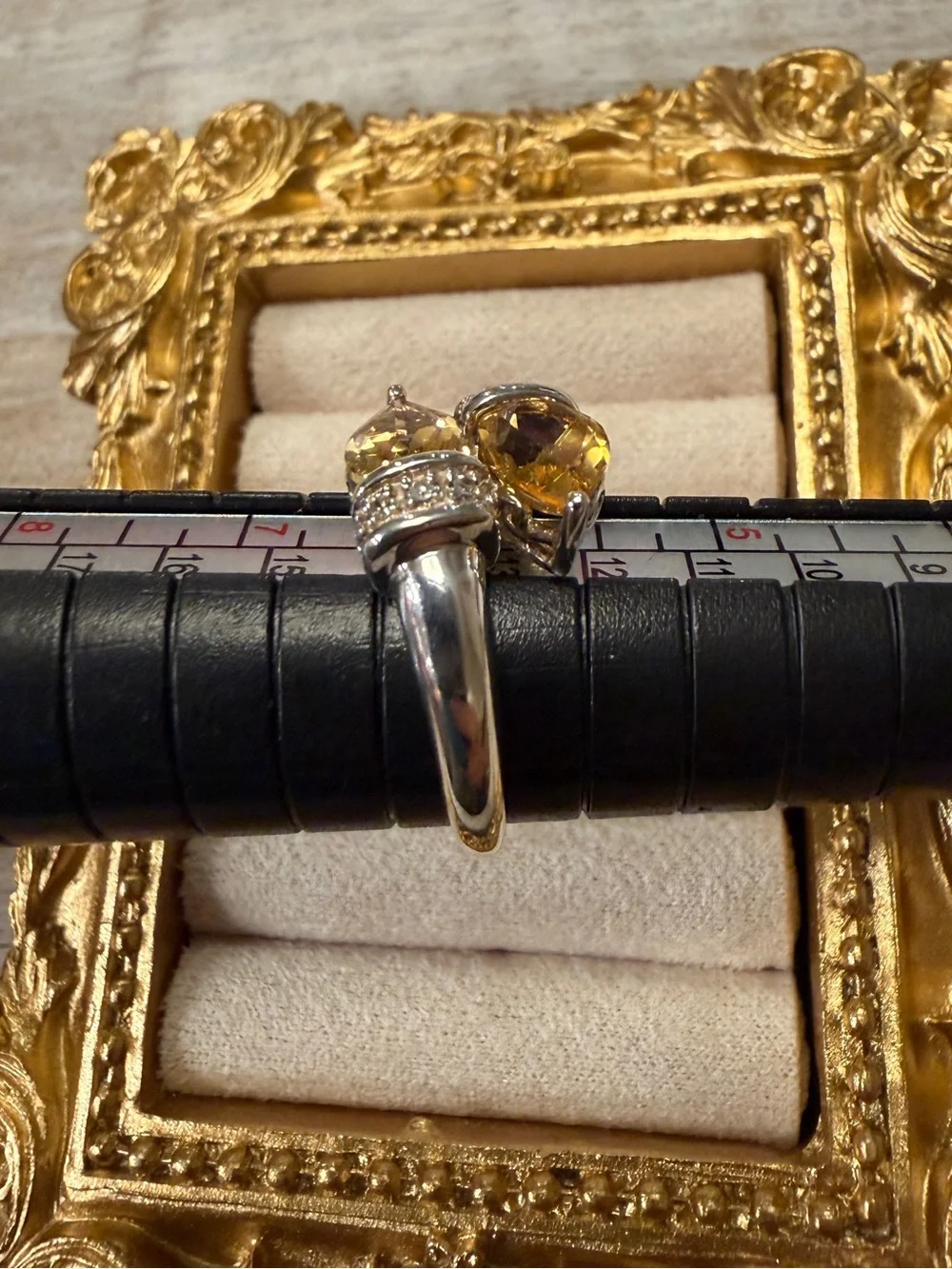 Sterling Silver Dual Pear Citrine with White Topaz Ring - Size 6